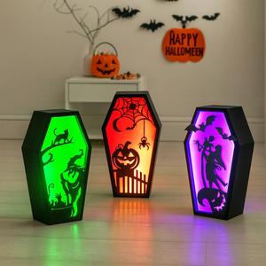 Halloween Candle Tea Light Holder Set | 3 Coffin Lantern: Witch, Pumpkin, Jack Skeleton | Spooky Scene Lamp