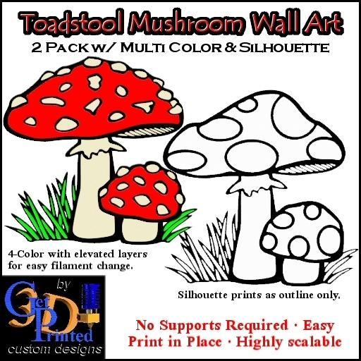 Toadstool Mushroom Wall Art Multi Color + Silhouette