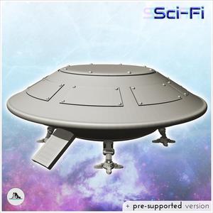 Alien flying saucer on legs with open access ramp (4) - Future Sci-Fi SF Post apocalyptic Tabletop Scifi Wargaming Planetary exploration RPG Terrain
