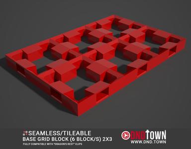 Base Grid Block 2x3 (6 Block/s) - Low Profile - 3D Modular Dungeon Terrain Tile STL - DnD Town Minis (www.dnd.town)