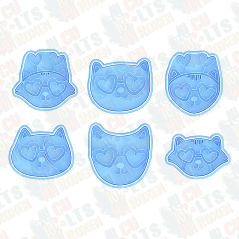 Valentines day cats cookie cutter set of 6