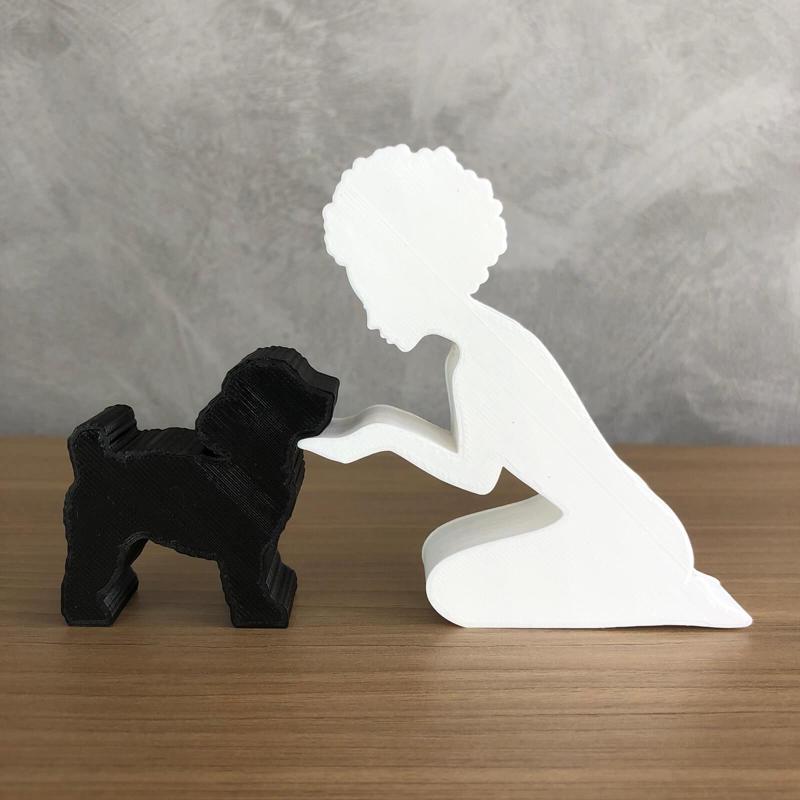 Girl and her poodle(afro hair) for 3D printer or laser cut
