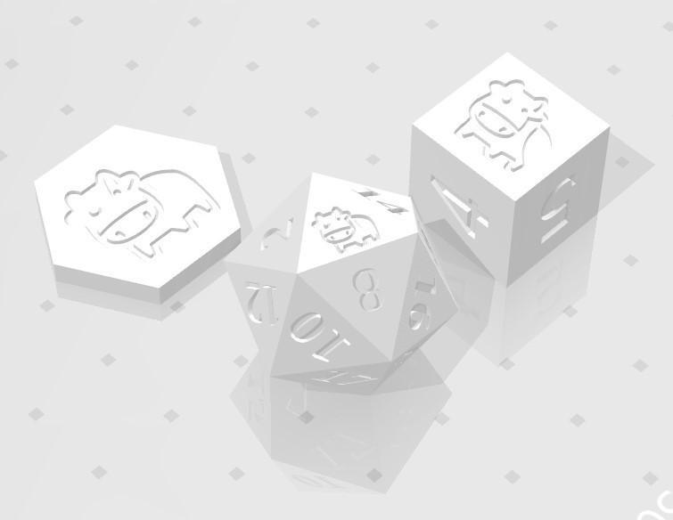 D2, D6 and D20 - Cute Cartoon Cow Symbol Logo