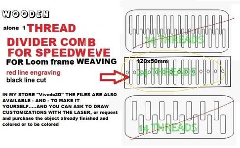 Wooden THREAD DIVIDER COMB for Speed weve for frame mini loom,24 threads 120x50mm (customizations on request),file dxf svg,by Vivedo3D