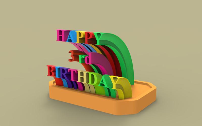 Happy 3rd Birthday Rainbow Sign 3D Printable Model