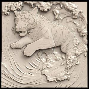 3D Model STL File for CNC Router/Laser & 3D Printer A Tiger Diving into a Pool