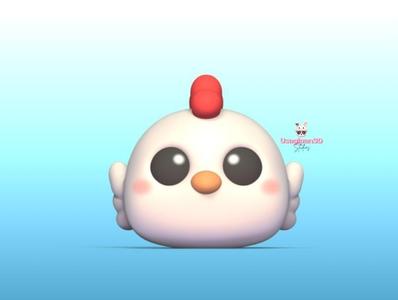 Cute Round Chicken + Keychain Version