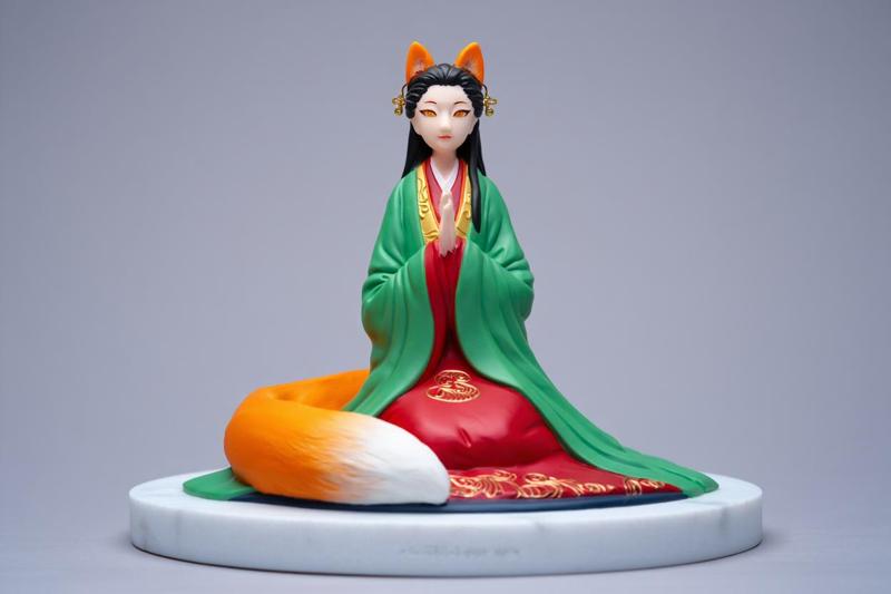 1378 COLORFUL Fox Spirit Woman in Pu Song Ling Style, beast, magic, creature, fantasy, wood, base, sword, warrior, wild, cat, monster, fox, godzilla, fair, witch, werewolf, horror, beast, gothic, troll