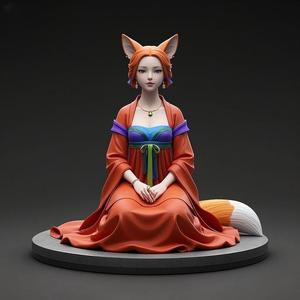 1287 COLORFUL Fox Spirit Woman in Pu Song Ling Style, beast, magic, creature, fantasy, wood, base, sword, warrior, wild, cat, monster, fox, godzilla, fair, witch, werewolf, horror, beast, gothic, troll