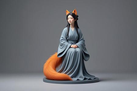 1904 COLORFUL Fox Spirit Woman in Pu Song Ling Style, magic, dragon, fantasy, wood, gnome, gorgon, warrior, wild, fox, monster, cat, dog, fair, witch, werewolf, horror, beast, gothic, troll