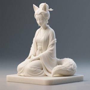 320 Fox Spirit Woman in Pu Song Ling Style, 3d model, statue, 3d print, low poly, creature, sculpture, cat, fantasy, art, dragon, wood, base, sword, warrior, wild, dog
