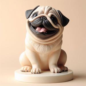 773 Laughing Pug - Ivory-Style 3D-Printed Statue, dog, dachshund, magic, witch, werewolf, fantasy, wood, base, sword, warrior, wild, low poly, dnd, cat, monster, dog, godzilla, fair, lion, troll, platypus