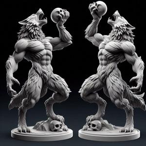 464 Ivory Werewolf Howling with Skull - 3D Model, magic, collectible, creature, dinosaur, sculpture, bear, troll, monkey, witch, club, werewolf, serpent, cat, fantasy, fair