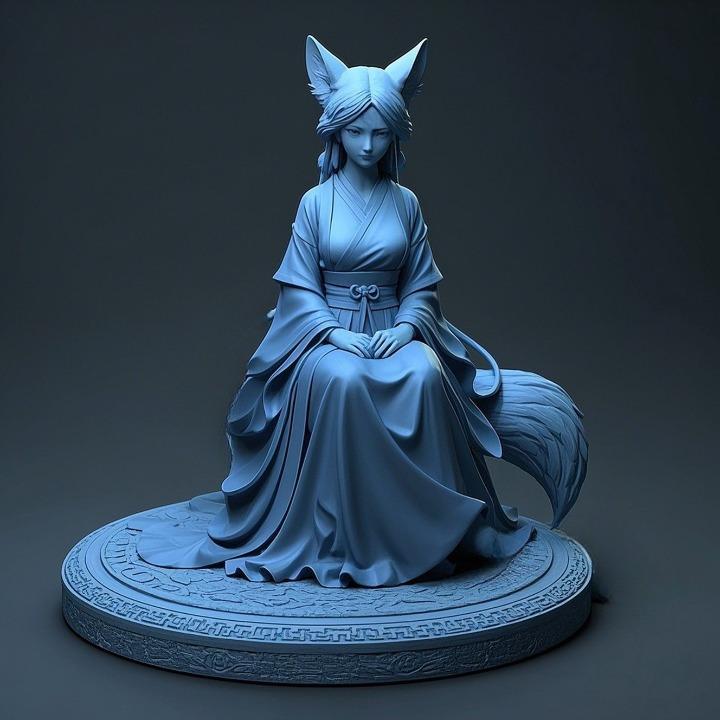 1231 Fox Spirit Woman in Pu Song Ling Style, beast, magic, creature, fantasy, wood, base, sword, warrior, wild, cat, monster, fox, godzilla, fair, witch, werewolf, horror, beast, gothic, troll