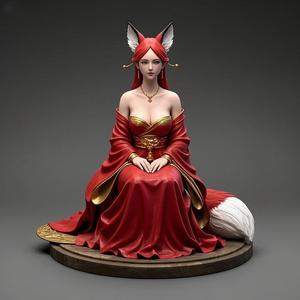 1196 COLORFUL Fox Spirit Woman in Pu Song Ling Style, beast, magic, creature, fantasy, wood, base, sword, warrior, wild, cat, monster, fox, godzilla, fair, witch, werewolf, horror, beast, gothic, troll