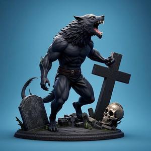 1804 COLORFUL Werewolf Howling - 3D Model, beast, magic, creature, fantasy, wood, base, sword, warrior, wild, cat, monster, dog, godzilla, fair, witch, werewolf, horror, beast, gothic, troll