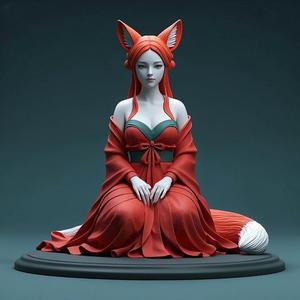 1780 COLORFUL Fox Spirit Woman in Pu Song Ling Style, magic, dragon, fantasy, wood, gnome, gorgon, warrior, wild, fox, monster, cat, dog, fair, witch, werewolf, horror, beast, gothic, troll