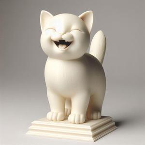 Laughing Kitten - 3D-Printed Ivory-Style Statue - 3