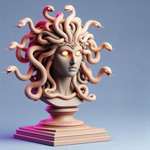 949 Color 3D Model of a Beautiful Gorgon with Snake Hair and Glowing Eyes, fantasy, wood, base, sword, warrior, wild, fox, monster, cat, dog, fair, witch, werewolf, horror, beast, gothic, troll