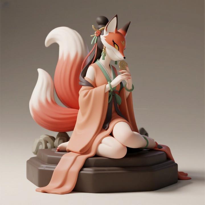 944 COLORFUL Fox Spirit Woman in Pu Song Ling Style, beast, magic, creature, fantasy, wood, base, sword, warrior, wild, cat, monster, fox, godzilla, fair, witch, werewolf, horror, beast, gothic, troll