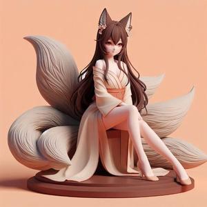 901 Fox Spirit Woman in Pu Song Ling Style, magic, dragon, serpent, mask, gnome, gorgon, venetian carnival, wild, fox, monster, cat, fair, witch, werewolf, horror, beast, snake, troll, skeleton dance