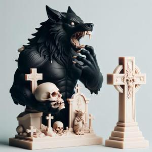 911 Ivory Werewolf Howling with Skull - 3D Model, beast, magic, creature, fantasy, wood, base, sword, warrior, wild, cat, monster, dog, godzilla, fair, witch, werewolf, horror, beast, gothic, troll