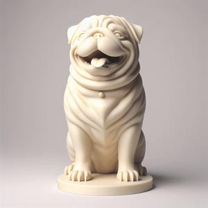 655 Laughing Pug - Ivory-Style 3D-Printed Statue, creature, dinosaur, sculpture, monkey, witch, werewolf, serpent, fantasy, fairy, dragon, dnd, cat, monster hunter, dog, totem, totemic
