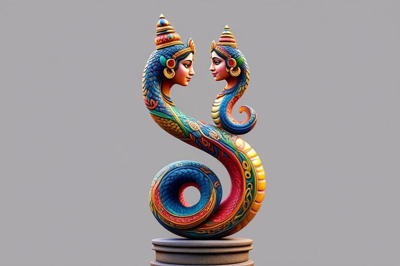 1562 Color 3D Model of a Dancing Two-Headed Snake Woman in Indian Style, magic, dragon, serpent, wood, gnome, gorgon, warrior, wild, fox, monster, cat, fair, witch, werewolf, horror, beast, snake, troll, skeleton dance
