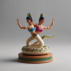 1570 Color 3D Model of a Dancing Two-Headed Snake Woman in Indian Style, magic, dragon, serpent, wood, gnome, gorgon, warrior, wild, fox, monster, cat, fair, witch, werewolf, horror, beast, snake, troll, skeleton dance