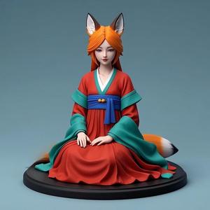 1531 COLORFUL Fox Spirit Woman in Pu Song Ling Style, magic, dragon, fantasy, wood, gnome, gorgon, warrior, wild, fox, monster, cat, dog, fair, witch, werewolf, horror, beast, gothic, troll