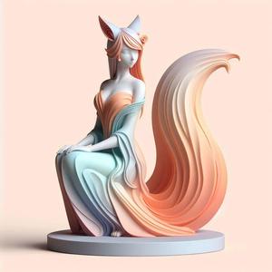 1417 COLORFUL Fox Spirit Woman in Pu Song Ling Style, beast, magic, creature, fantasy, wood, base, sword, warrior, wild, cat, monster, fox, godzilla, fair, witch, werewolf, horror, beast, gothic, troll
