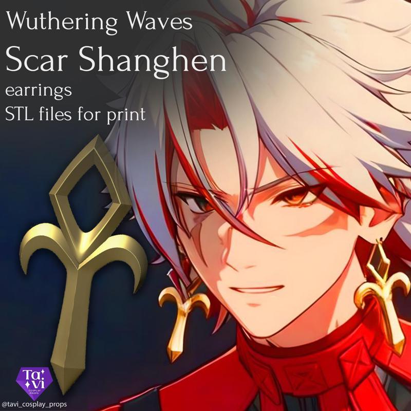 Wuthering Waves Scar Shanghen earrings and pendant STL files for print
