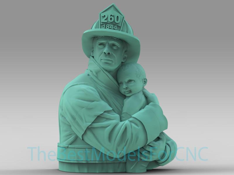3D Model STL File for CNC Router Laser & 3D Printer Firefighter With Baby in Arms