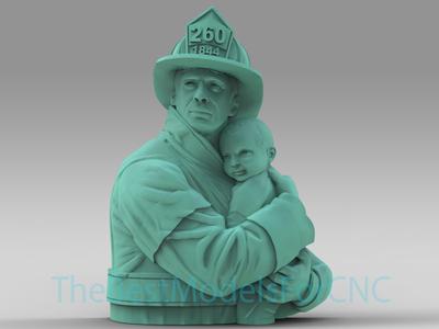 3D Model STL File for CNC Router Laser & 3D Printer Firefighter With Baby in Arms