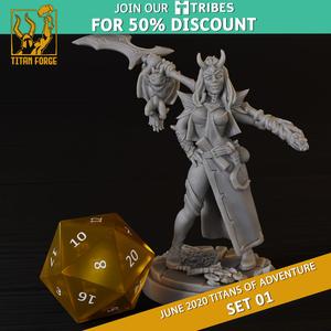 Tiefling Female Warlock - RPG Hero Character D&D 5e - Titans of Adventure Set 01