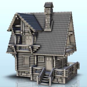 Slavic fancy log house with terrace (16) - Medieval Gothic Feudal Old Archaic Saga 28mm 15mm