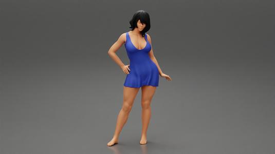 Sexy woman posing with short hair in a mini dress