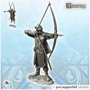 Medieval archer shooting (with two versions of bows) (22) - Medieval RPG D&D Gothic Feudal Old Archaic Saga 28mm 15mm