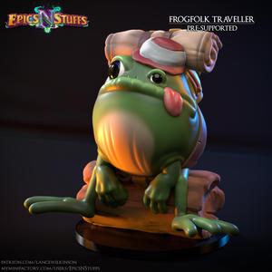 Frogfolk Traveller Miniature, Pre-Supported