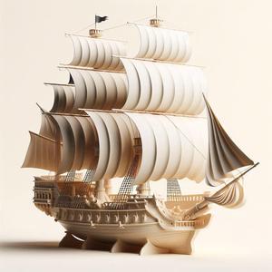197 Pirate Sailing Ship with Cannons - Ivory-Style Minimalist Model, character, monster, fantasy, art, sculpture, model, animal, 3d model, statue, creature, magic, 3d print, collectible, cat, wood, dragon, sword, base, warrior, wild, dog