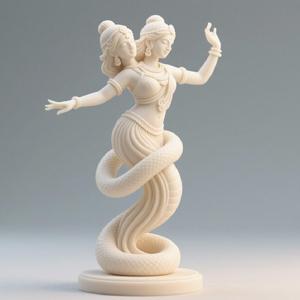 272 Ivory Twin-Headed Serpent Dancer - Indian Style Minimalist Statue, fantasy, art, sculpture, model, animal, 3d model, statue, creature, magic, 3d print, collectible, cat, bear, witch, dinosaur, wooden, dragon, knight, viking