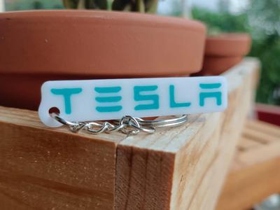 Tesla text keychain