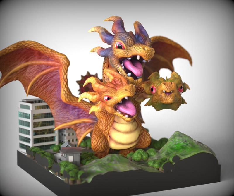 King Ghidorah -CHIBI VERSION -FANART- TOKUSATSU CARICATURE -3D PRINT MODEL