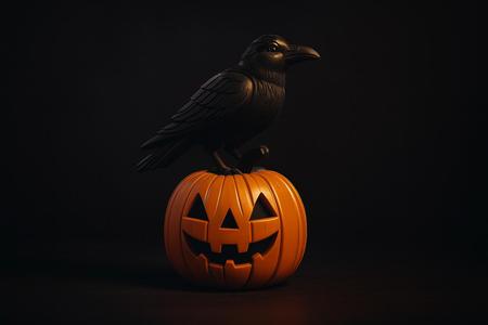Halloween Jack-O’-Lantern Pumpkin with Raven | Spooky Gothic Decor | Unique Halloween Decoration