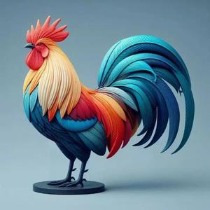 2174  Colorful 3D Model of a Rooster on Base  pug