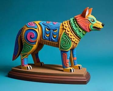 2274  Color 3D Model of a Totem Style Wolf on a Pedestal