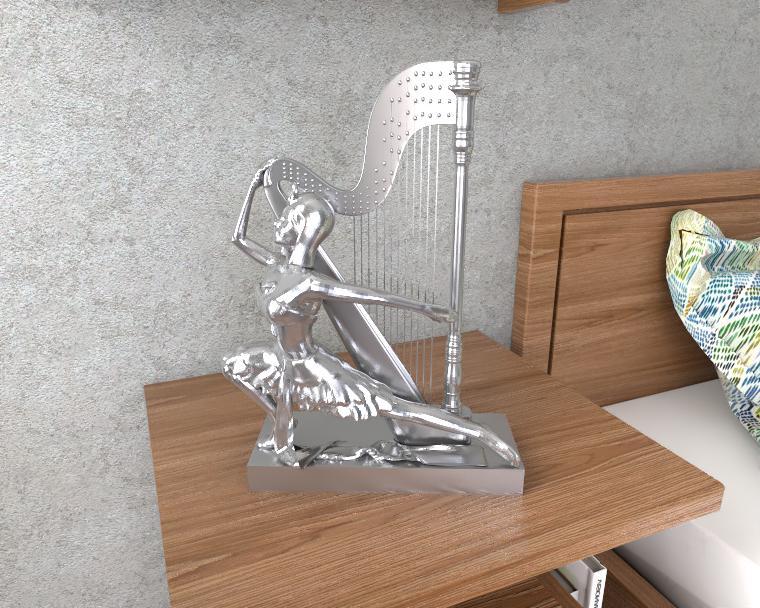 Woman with Harp Sculpture