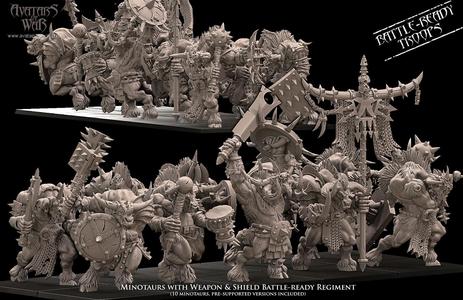 Minotaurs with weapon & shield Battle-Ready regiment (10 Minotaurs)