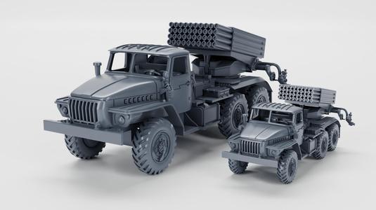 BM-21 Grad (122mm MLRS) (USSR, Cold War) (1:56 and 1:100 scale)