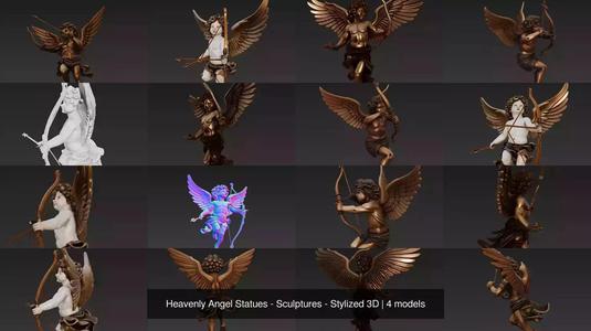 Heavenly Angel Statues - Sculptures - Stylized 3D 3D Model Collection